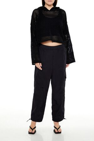 BLACK Netted Cropped Hoodie, image 2