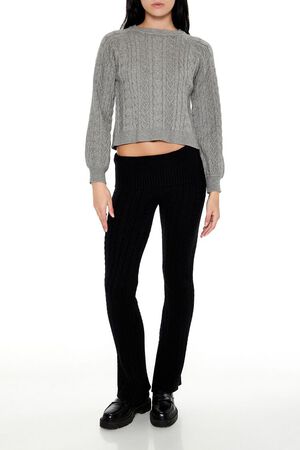 GREY/BLACK Bow Cable Knit Sweater, image 2