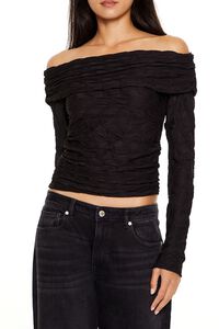 BLACK Textured Off-the-Shoulder Top, image 1