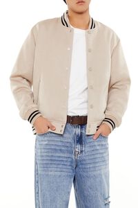 TAUPE Varsity-Striped Bomber Jacket, image 6