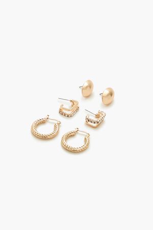 GOLD Rhinestone Stud & Hoop Earring Set, image 2