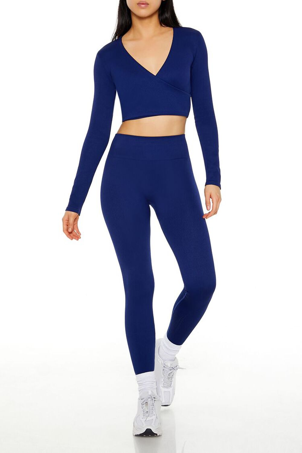 DARK NAVY Active Seamless Surplice Crop Top, image 2