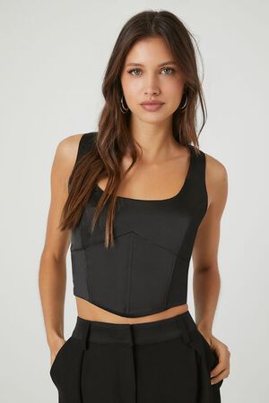 BLACK Satin Corset Crop Top, image 1
