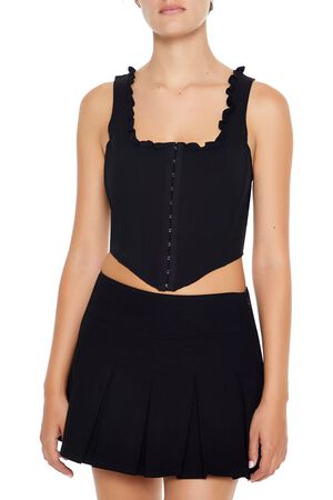 BLACK Ruffle-Trim Corset Crop Top, image 1