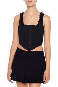BLACK Ruffle-Trim Corset Crop Top, image 1