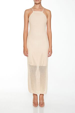 BEIGE Crochet Halter Maxi Dress, image 1