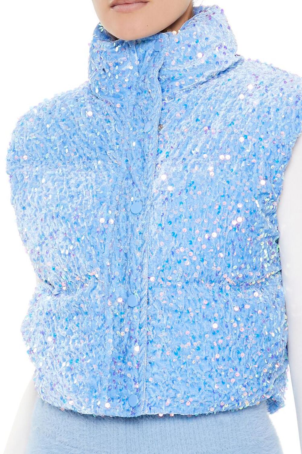 BLUE Iridescent Sequin Faux Fur Vest, image 3