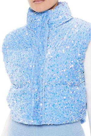 PINK Iridescent Sequin Faux Fur Vest, image 3