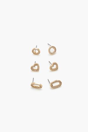 GOLD/CLEAR Cutout Heart Stud Earring Set, image 1