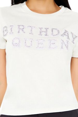 WHITE/MULTI Rhinestone Birthday Queen Tee, image 3