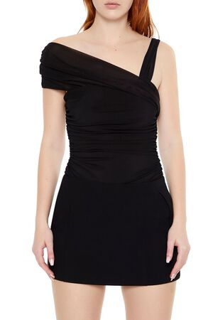 CREAM Asymmetrical Ruched Mesh Bodysuit, image 1