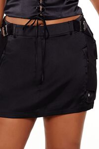 BLACK Plus Size Satin Cargo Mini Skirt, image 5