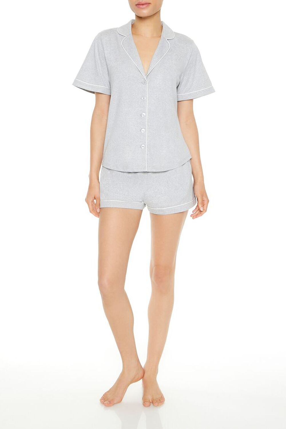 HEATHER GREY/WHITE Piped-Trim Pajama Shorts, image 1