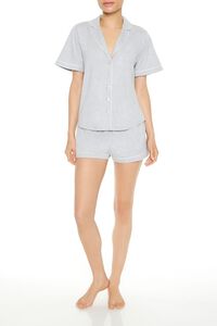 HEATHER GREY/WHITE Piped-Trim Pajama Shorts, image 1