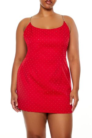 RED Plus Size Rhinestone Cami Mini Dress, image 2