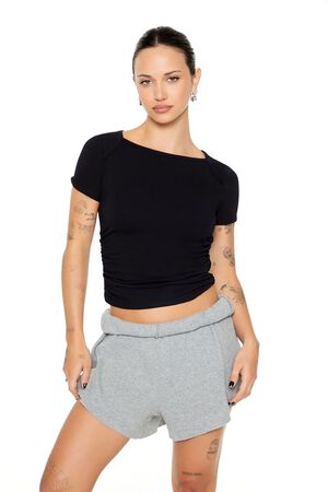 BLACK Ruched Cropped Tee, image 1