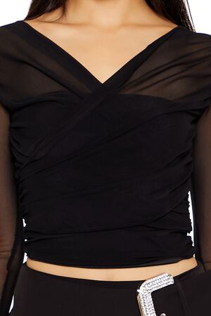BLACK Ruched Mesh Crop Top, image 3