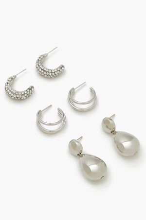 SILVER Hoop & Teardrop Drop Earring Set, image 2