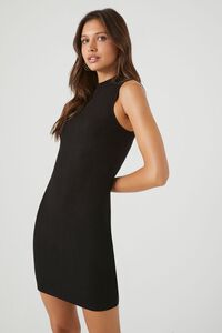 BLACK Ribbed Mock Neck Mini Dress, image 3