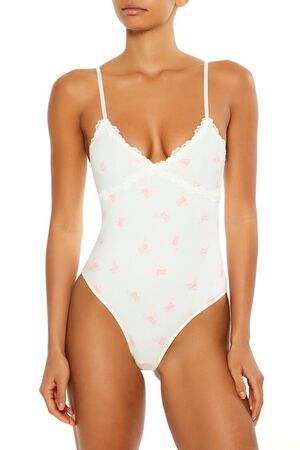 WHITE/PINK Ice Skate Print Lingerie Bodysuit, image 2