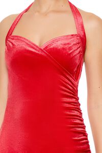 DARK RED Velvet Sweetheart Halter Mini Dress, image 5