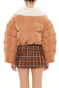 LIGHT BROWN Faux Leather Puffer Jacket, image 5