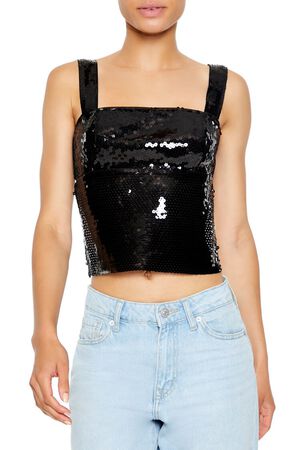 BLACK Tie-Back Sequin Top, image 1