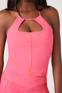 HOT PINK/NEON ORANGE Active Contrast-Seam Halter Top, image 5