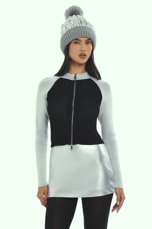 BLACK/MULTI Two-Tone Raglan Zip-Up Sweater, image 1