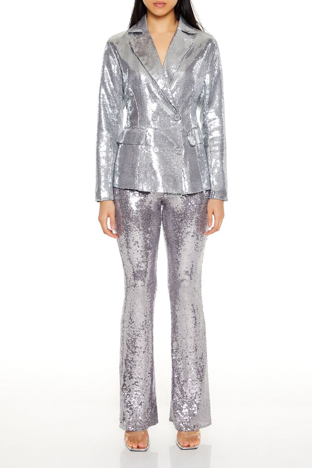 SILVER Sequin High-Rise Flare Pants, image 1
