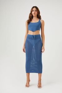 BLUE Sweater-Knit Crochet Tank Top, image 4