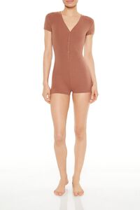 BROWN Ribbed Knit Lounge Romper, image 6