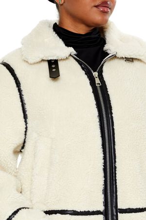 CREAM/MULTI Plus Size Faux Shearling Jacket, image 3