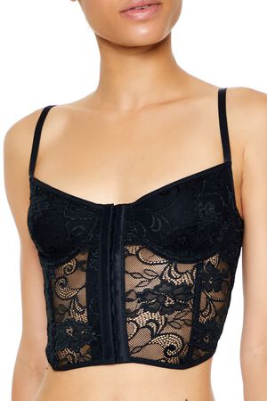 BLACK Sheer Lace Underwire Corset Bra, image 2