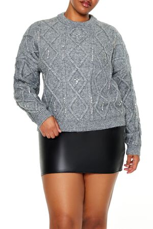 WHITE Plus Size Faux Gem Sweater, image 1