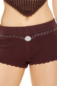 DARK COCOA Sweater-Knit Chain Belt Shorts, image 5