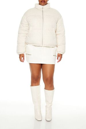 OATMEAL Plus Size Quilted French Terry Puffer Jacket, image 2