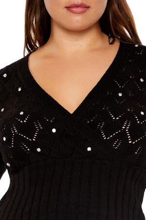 WHITE Plus Size Pointelle Surplice Sweater, image 3
