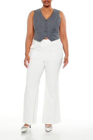 WHITE/BLACK Plus Size High-Rise Trouser Pants, image 1