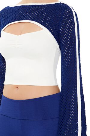 BLUE/WHITE Netted Crochet Shrug Sweater, image 3