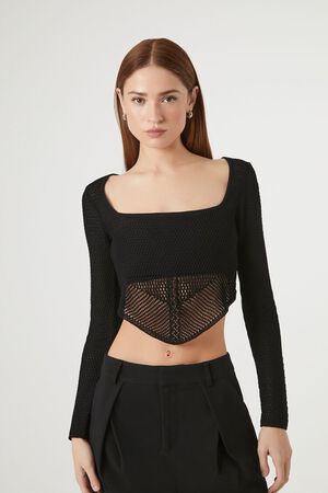 BLACK Sweater-Knit Crop Top, image 1