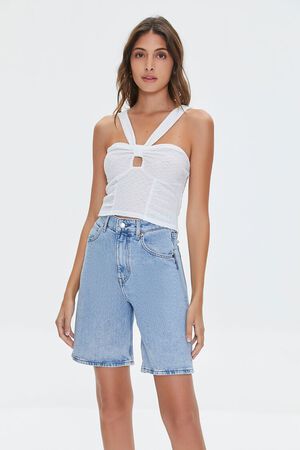 WHITE V-Strap Cutout Crop Top, image 1