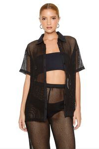 BLACK Sheer Crochet Shirt & Pants Set, image 4
