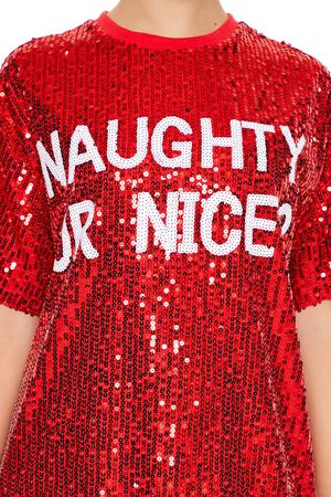 RED/WHITE Sequin Naughty or Nice T-Shirt Dress, image 3