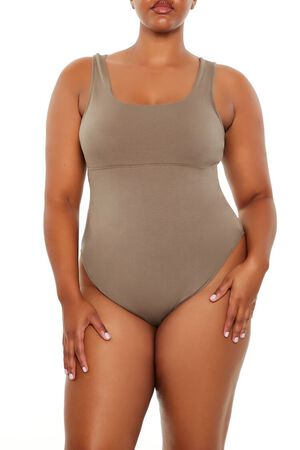 ASH BROWN Plus Size Square-Neck Thong Bodysuit, image 2