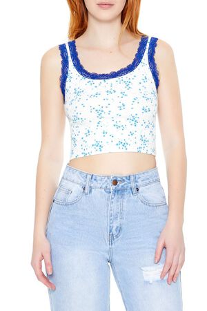 WHITE/MULTI Floral Print Cropped Tank Top, image 1