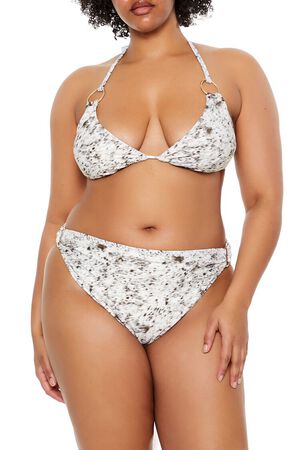WHITE/MULTI Plus Size Horse Triangle Bikini Top, image 1