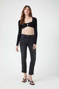 BLACK Sweater-Knit Keyhole Crop Top, image 4