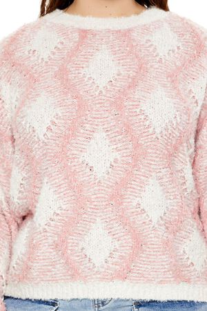 BLUSH/MULTI Plus Size Marled Diamond Knit Sweater, image 3