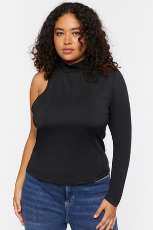 BLACK Plus Size One-Sleeve Cutout Top, image 1